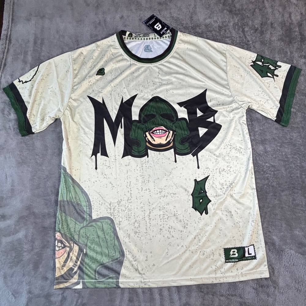 Bolt Elite MOB Snake Jersey Mens Large Green Cream Balaclava Graffiti Streetwear